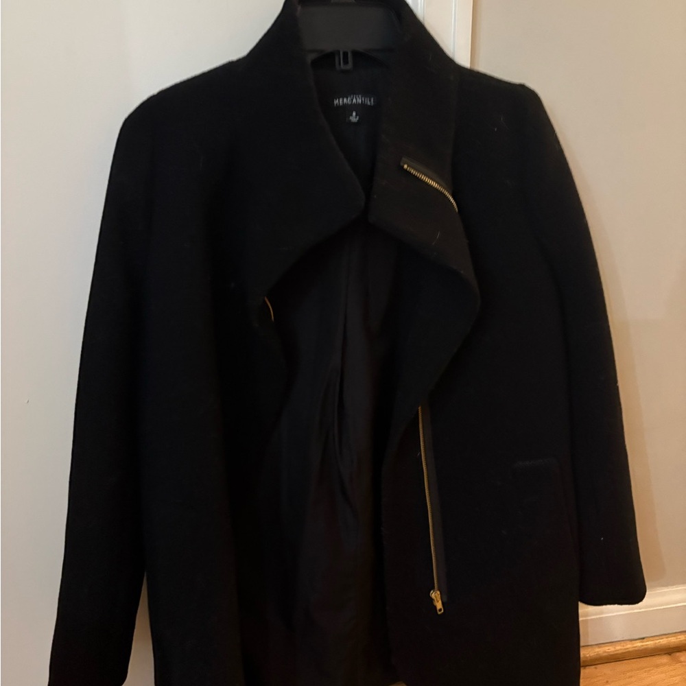J Crew Black and Gold Trench Coat with Wide Collar